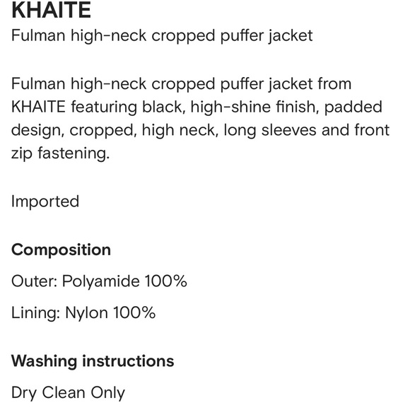 Khaite Fulman cropped puffer jacket black M Medium New with tags - Picture 9 of 9